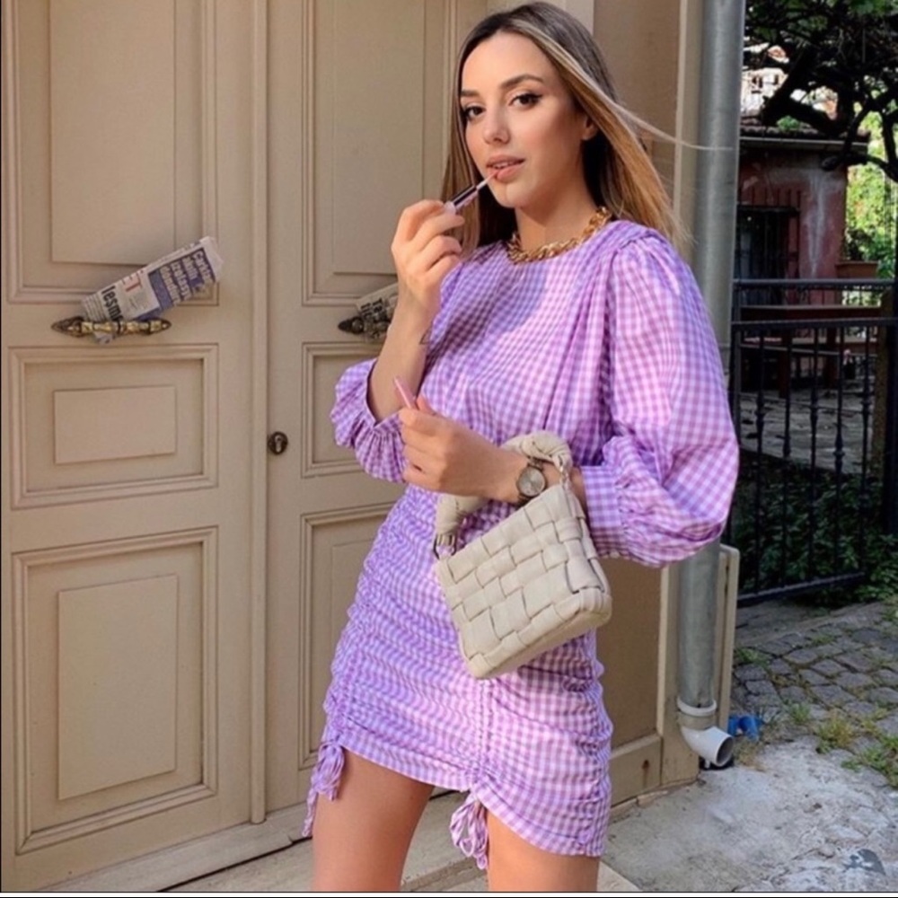 Zara Lavender Gingham Cinch Dress